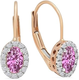 Dazzlingrock Collection 10K 5X3 MM Each Oval Lab Created Gemstone & Round Diamond Ladies Halo Hoop Earrings, Rose Gold