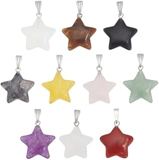 10 Pcs Crystal Stone Pendant Gemstone Charm Pendant Stone Star Necklace Star Crystal Quartz Chakra Gemstone Charms for Necklace Jewelry Making Jewelry Gift For Women