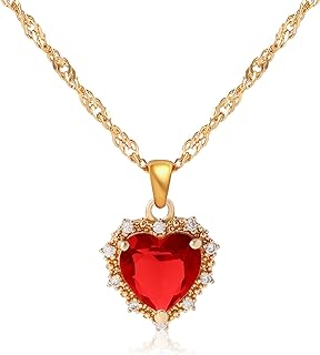 Crystal Love Heart Necklace for Women Girls 18K Gold Plated with Birthstone Charm Pendants, Jewelry Valentines Day Gifts for Women, 16''+2''