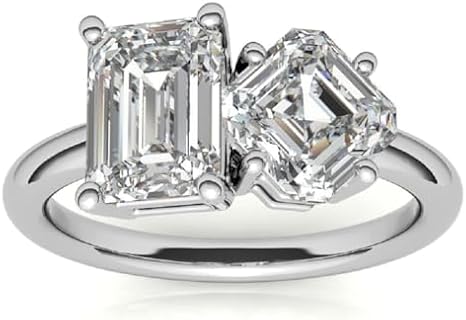 5 TCW Emerald and Asscher Cut Colorless Moissanite Engagement Rings for Women, Toi et Moi Handmade Moissanite Diamond Bridal Wedding Rings, Anniversary Propose Gifts Her