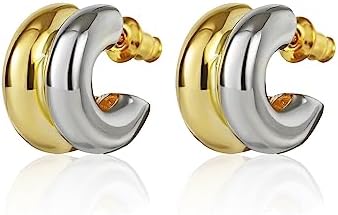 Two Tone Hoop Earrings for Women Gold and Silver 18k Double Hoop Earrings 925 Sterling Silver Studs for Gift Festival