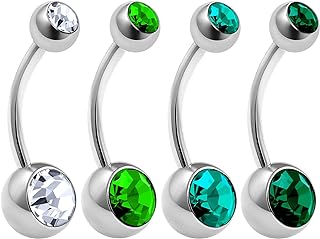 4Pcs Surgical Steel 14 gauge Belly Button Rings Piercing Jewelry Ear Lobe Earring navel 8mm 5mm Crystal More Choices