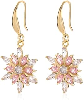 Cherry Blossom Cubic Zirconia Dangle Earrings with French Wire for Women and Girls, Retro Design