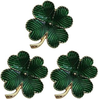 Pin-Clasp Vintage Four-Leaf Clover Brooch in Gold Plate Alloy for Stylish Accessory Lovers - Retro Shamrock Design