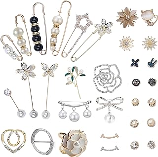 32 Pcs Pearl Brooch Pins Set Sweater Shawl Pins Pant Waist Tightener Faux White Pearl Safety Pins for Women Girls Clothing Dresses Decoration Accessories