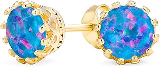 Push-Back Orange Opal Stud Earrings with 14K Rose Gold Plated Sterling Silver for Women, 6MM Crown Design