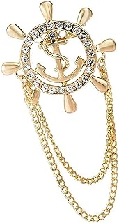 Steering Wheel Royal Crown Rudder Anchor Tassel Chain Brooch Gold Golden Sea Anchor with Rope Brooch Pin Vintage Jewelry for Sea Lovers Beautiful Brooches label Pins