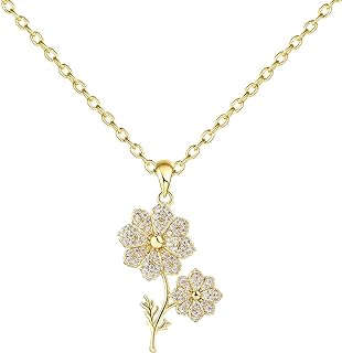 Fleur de Lis Agate Pendant Necklace with Cable Chain for Women - 18K Gold Plated Birthday Flower Design Necklace