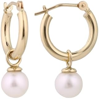 Cultured Freshwater Pearl Hoop Earrings on 14K Yellow Gold for Elegant Women in Classic Hoop Design
