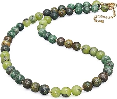 Round Beaded Gemstone BOHO Necklaces for Women,Natural Cherry Jasper Stone Bead Choker Necklace,Womens Fashion Colorful Jewelry 18inch