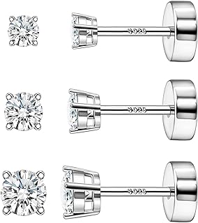Women's Hypoallergenic 925 Sterling Silver Stud Earrings Set with Tiny Ball, Flower and Cubic Zirconia Designs - Push Back Secure Fit for Everyday Wear or Specialty Piercings