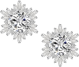 Chic 1.8 Carat Snowflake Stud Earrings with Magnetic Back Finding, Adorned with Cubic Zirconia for Women, Luxurious 18K White Gold Plated Design