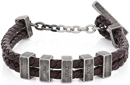 Myka Lobster Claw Men's Personalized Braided Leather Bracelet with Stainless Steel Beads - Cord & Braided Chain Design - Perfect Gift for Him, Shape of Love