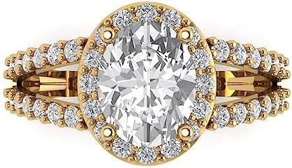 Clara Pucci 2.24 ct Oval Cut Solitaire White Lab-Created Sapphire Engagement Ring in 18K Yellow Gold, Engravable, Size 3.5