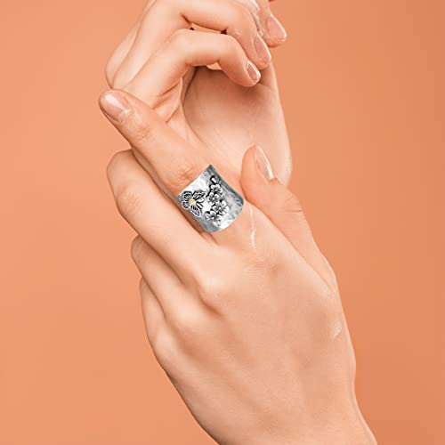 S925 Sterling Silver Big Large Flowers Butterfly Bee Wide Bands Ring for Women Girls,Animal Thumb Index Middle Finger Ring,Retro Vintage Boho Ring Jewelry Gift