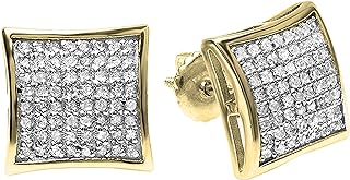 Dazzlingrock Collection Round White Diamond Concave Square Unisex Stud Earrings in 10K Gold