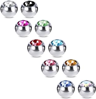 10-Piece Set of Sparkling Crystal Belly Button Ring Balls for 14G & 16G Piercings, Stainless Steel, Variety of Colors