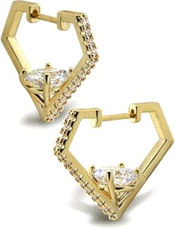 Hinged Hoop Cubic Zirconia Diamond-Shaped Earrings for Men & Women - 14K Gold Plated Brass Huggie Hoop Studs