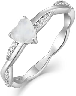 YL Twisted Rings, 925 Sterling Silver Engagement Ring with Created 5mm Heart Cut White Opal - Eternity Band for Women