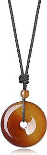 Orange Agate Peace Pendant Necklace with Adjustable Nylon Chain and Stone Clasp - Round Donut Shape