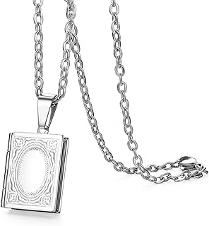 Cupimatch Book Love Heart Photo Locket Pendant Necklace Charm Chain Fashion Jewelry 17.8"