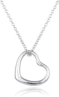 Sterling Silver Open Heart Pendant for Women Floating Heart Necklace I Love You Necklace Simple Heart Jewelry for Girls
