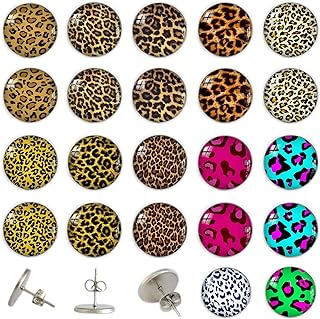 ONEP Cheetah Earrings Women's Leopard Print Stainless Steel Stud Earring (12 Pairs)