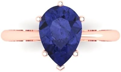 Clara Pucci 14k Rose Gold 2.0ct Pear Cut Simulated Tanzanite Engagement and Wedding Ring - Size 3.5 and 2.5 Inch Band Width