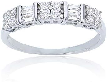 DECADENCE Sterling Silver Alternating Baguette & Round Cut Cubic Zirconia Anniversary Band Ring | Simulated Diamond Flawless VVS Cubic Zirconia | Sizes 6-9 | Wedding Anniversary Band for Women