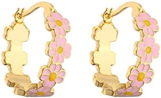 Daisy Flower Small Hoop Earrings for Women Teen Girls Dainty 18K Gold Plated Enamel Lucky Flowers Huggie Hoops Hypoallergenic Fashion Jewelry Gifts Daughter Her Birthday 18mm