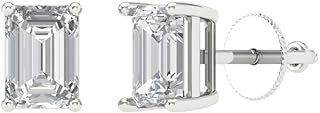 2 ct Emerald Cut Solitaire Studs Genuine VVS1 Clear Simulated Diamond Solid 18K White Gold Designer Earrings Screw back