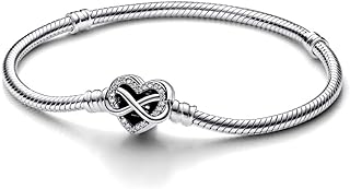 PANDORA Moments Sparkling Infinity Heart Clasp Snake Chain Bracelet - Compatible with PANDORA Moments Charms - CZ & Sterling Silver Charm Bracelet - Mother's Day Gift