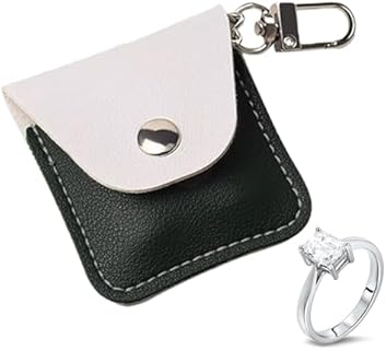 Leather Ring Holder Keychain for Gym, Portable Jewelry Travel Ring Keeper Case for Wedding ring and Necklaces
