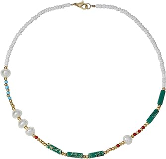 Green Agate Necklace Pearl Choker Necklace Pearl Beaded Necklace Summer Beach Necklace Jewelry for Women Girls