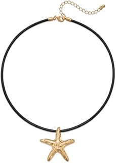 Gold Pendant Necklace For Women Gold Starfish Necklace With Black Leather Chain Gold Ocean Chains Necklace Starfish Choker Necklace Fashion Jewelry Gift