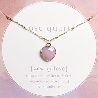 Amethyst Heart Crystal Necklace Rose Quartz Healing Crystals Birthstone Handmade Necklace Cute Elegant Women Necklaces Real Raw Crystal Jewelry Protection Crystal Pendant Necklace for Teen Girls Gift