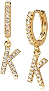 Gold Initial Earring 14K Gold Plated Dainty Tiny Diamond Cubic Zirconia Inlay Alphabet Letter Name A To Z Charm Drop Dangle Huggie Hoop Earrings Delicate Jewelry Gift for Her