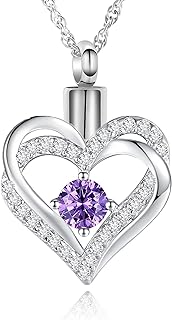 shajwo Cremation Jewelry Heart Urn Necklace for Ashes for Women Gilrs Memorial Keepsake Birthstone Pendant