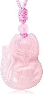 JOVIVI All-Natural Rose Quartz Fox Pendant Necklace with Non-Metal Chain for Unisex | Symbolic & Healing Design