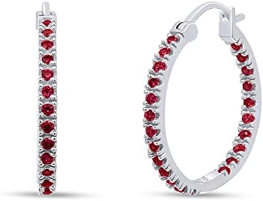 Simulated Pink Ruby Oval Hoop Earrings In 14K Gold Over Sterling Silver