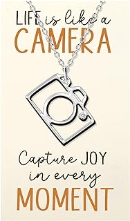 Cute Vintage Camera Charm Necklace with Inspirational Quote Card, Miniature Jewelry for Women Minimalist Photographer Jewelry Siblings Day Gift