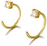 14K Solid Gold Half Hoop Studs Earrings for Women, Dainty Gold Cuff Wrap Piercing Hoop Studs Earrings Hypoallergenic Ear Jacket Jewelry for Mom, Wife, Girl 10MM