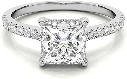 HNB Gems 2.50 CT Princess Cut Colorless Moissanite Engagement Ring Wedding/Bridal Rings, Diamond Ring, Anniversary Solitaire Halo Promise Vintage Antique Gold Silver Rings Gift