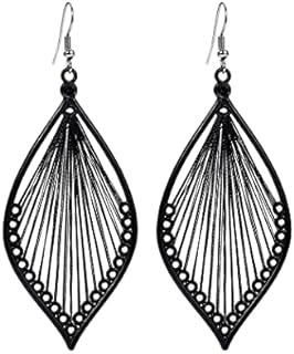 Boho Woven Geometric Earrings Drop Black Jewelry Fashion Silk Earring Dangle for Women and Girls