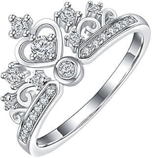 White Gold Plated Simple Princess Crown with Cubic Zircon Crystal Wedding Engagement Ring Fashion Jewelry