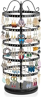 FLMOUTN 5 Tier Rotating Earring Stud Holder Organizer Stand, 220 Holes Adjustable Metal Earring Storage Tower Display Rack, Classic Jewelry Tree Stand Organizer for Women Girls(Black)