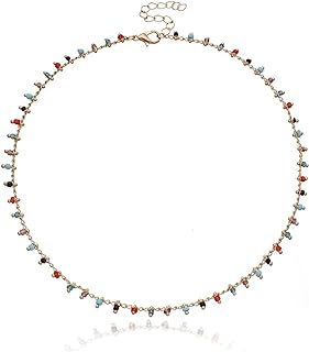Bohemian Colorful Rice Beads Choker Necklace for Women Teen Girls,Dainty Adjustable Gold Rainbow Seed Bead Necklaces Handmade Jewelry Gifts
