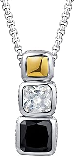 UNY JEWEL Women's Necklace Pendant with Princess Cut Cubic Zirconia on 45CM Silver-and-Gold-Plated Box Chain + 5CM Extension and Lobster Clasp