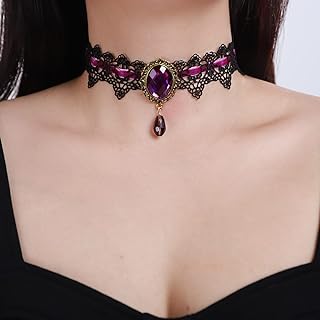 Xerling Black Crystal Beads Pendant Lace Choker Vintage Gothic Elegant Halloween Costume Necklaces Goth Collar Choker for Women Girls