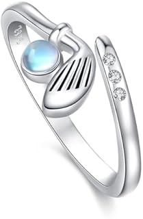 Sterling Silver Golf-Style Wedding Ring with Moonstone Inlay for Women, Adjustable Size 8 Sports-Inspired Jewelry